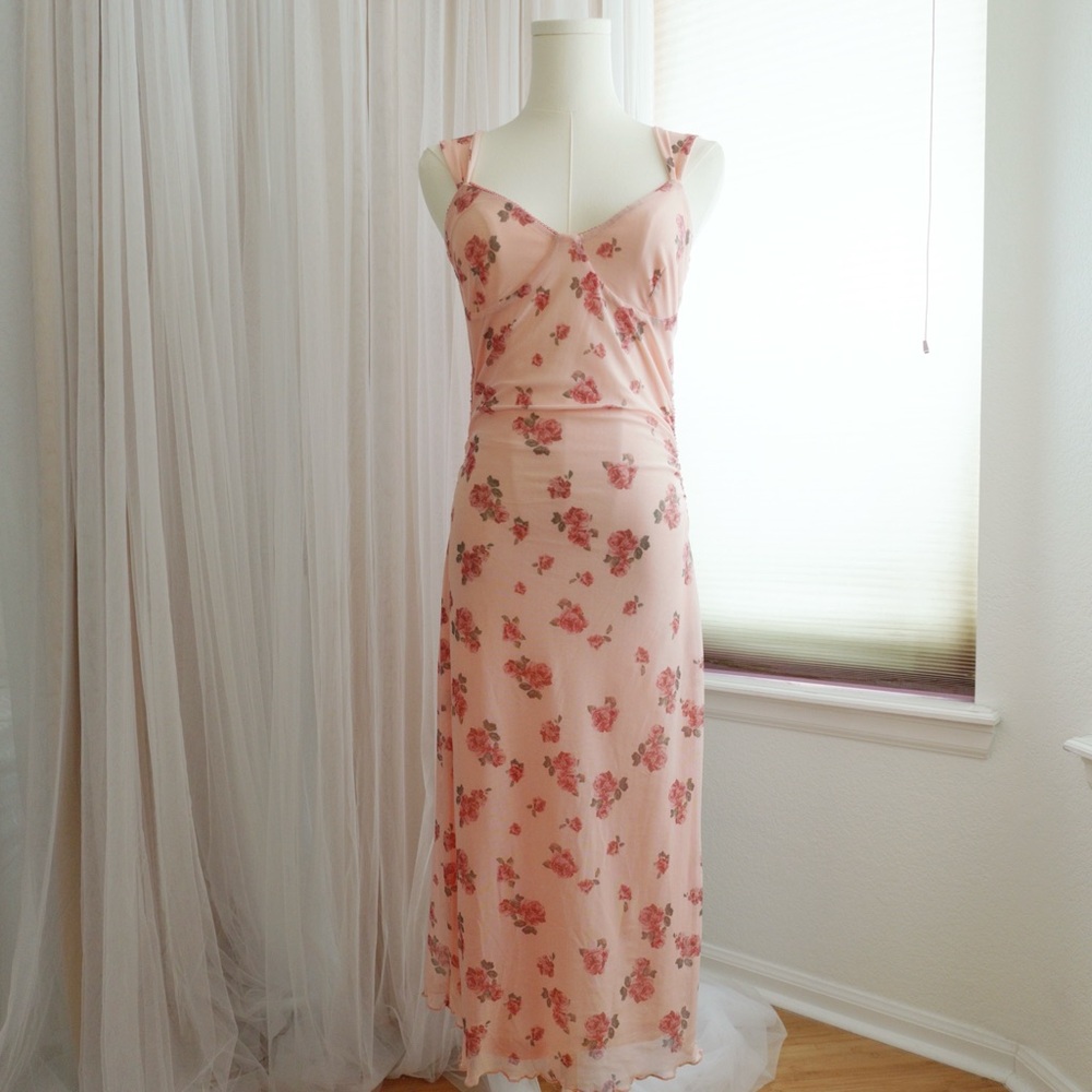 Peach Floral Slip Maxi Dress